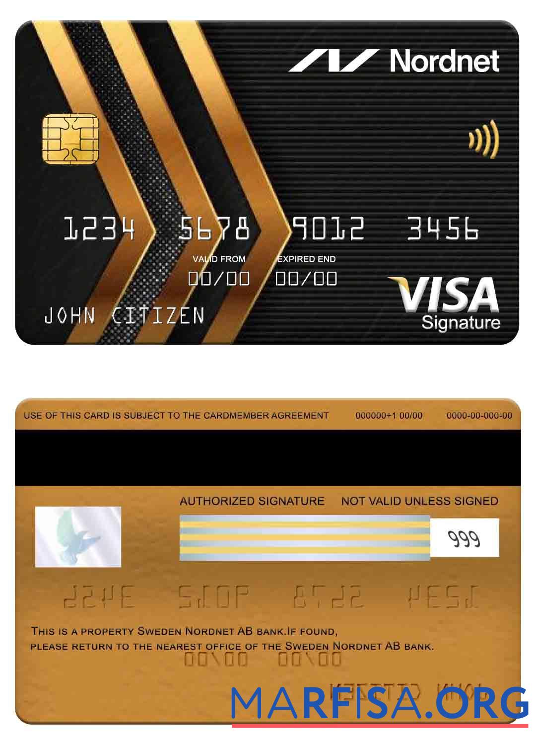 Blank Sweden Nordnet AB bank visa signature card sample